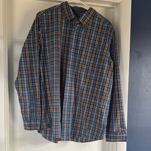George Classic Fit BLUE and Yellow Plaid Button-Up Shirt Size L